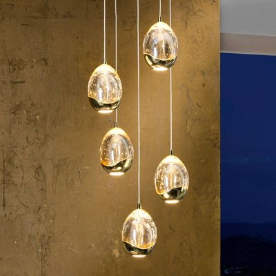 Schuller Valencia LED pendant light Rocio, 5-bulb, round, metal, glass, gold