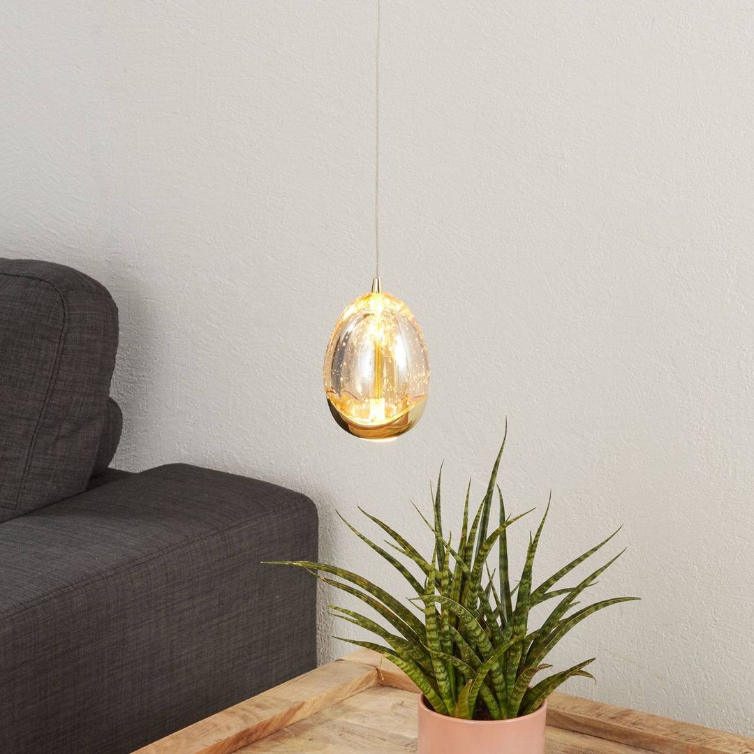 Schuller Valencia LED pendant light Rocio 1-bulb, metal, glass, gold - Image 1