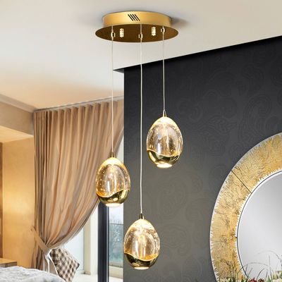 Schuller Valencia LED pendant light Rocio 3-bulb, metal, glass, gold