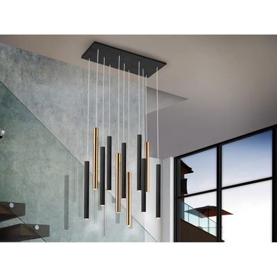 Schuller Valencia Varas dimmable 11-bulb LED hanging light, gold/black, metal - Thumbnail 2