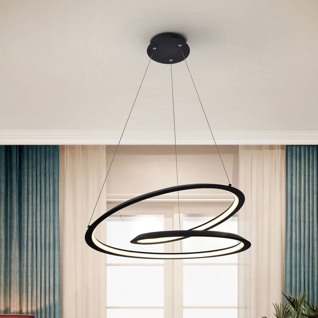 Schuller Valencia Looping LED pendant light, black. Metal, aluminium. Ø 60 cm - Image 1