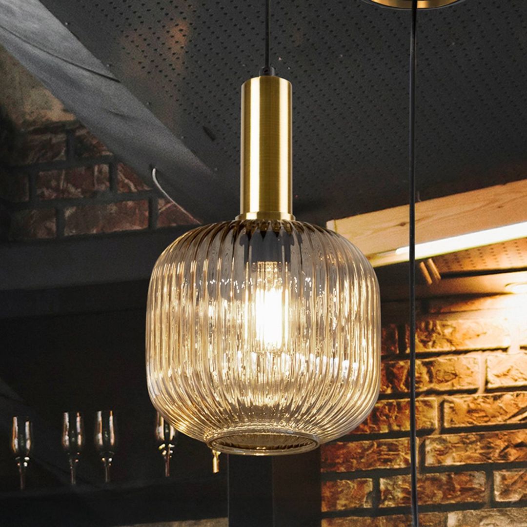 Schuller Valencia Norma pendant light, Ø 20 cm, black/amber, glass, E27 - Image 1