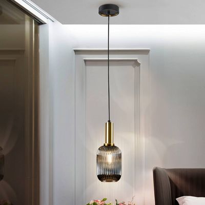 Schuller Valencia Norma hanging light, Ø 14 cm, black/brass, glass, E27