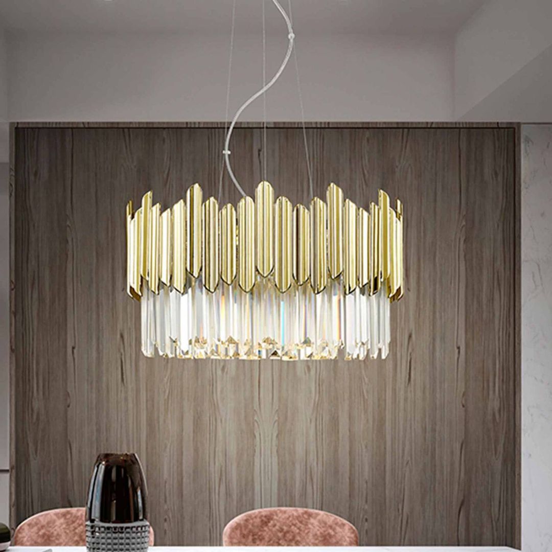 Schuller Valencia Pendant light Tiara, round, faceted glass, chrome/gold - Image 1