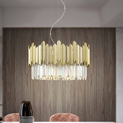 Schuller Valencia Pendant light Tiara, round, faceted glass, chrome/gold