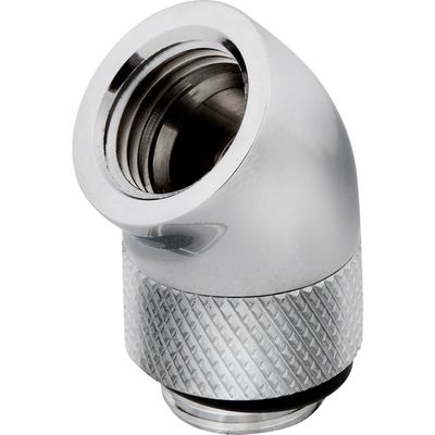 CORSAIR Hydro X Series XF 45° Rotary Fitting Adapter - G1/4", Chrome, Pack of 2, Silver/Grey