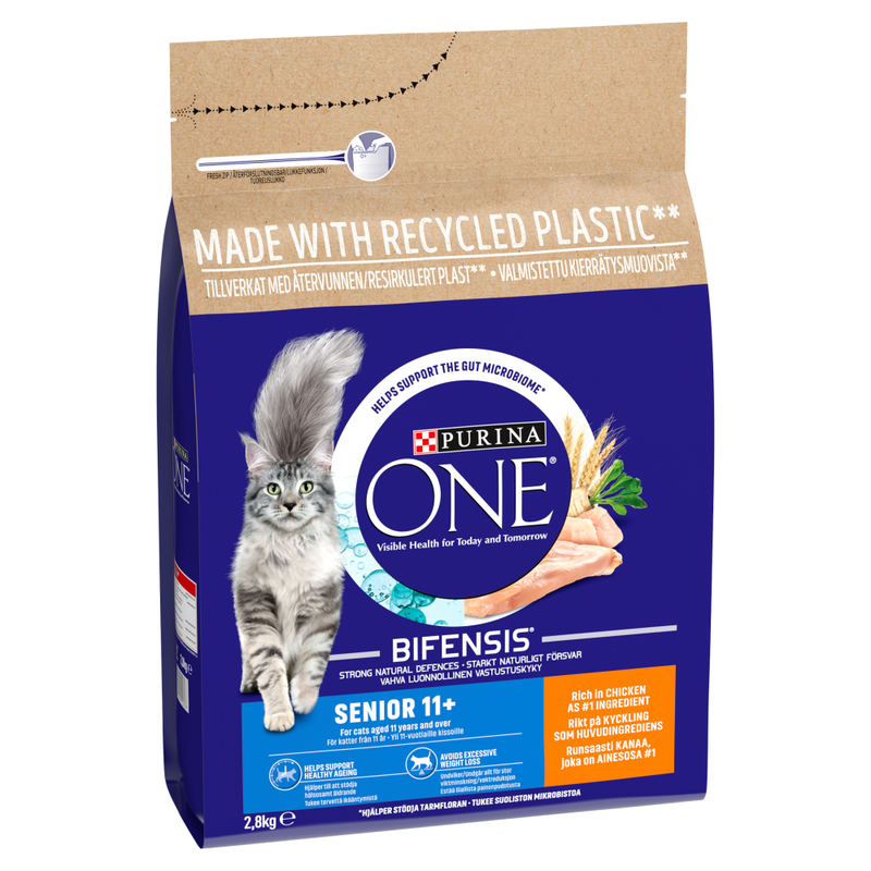 Purina ONE Senior 11+ Chicken and Wholegrain Dry Cat Food - 2.8kg - Image 1