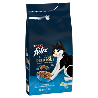 Felix Doubly Delicious Dry Cat Food - 2kg / Salmon with Vegetables
