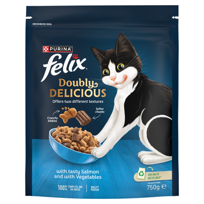 Felix Doubly Delicious Dry Cat Food - 750g / Salmon with Vegetables - Thumbnail 2