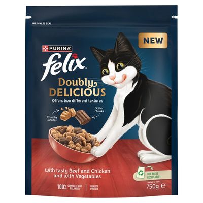 Felix Doubly Delicious Dry Cat Food - 750g / Beef and Chicken with Vegetables