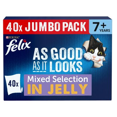 Pack of 40 Felix Agail Senior 7 Plus Mixed Cat Food Pouches
