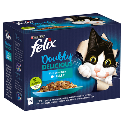 Felix Doubly Delicious Wet Cat Food In Jelly 85g - Fish Selection in Jelly / 12