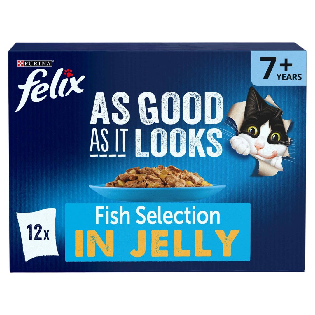 FELIX As Good As it Looks Senior 7+ Fish in Jelly Wet Cat Food 12x85g - Image 1