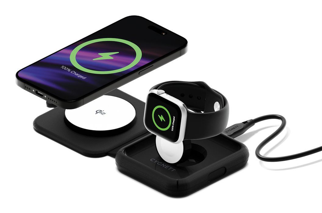 Cygnett MagTravel Qi2.0 2-in-1 Smartphone, Smartwatch Black USB Wireless charging Fast charging Indoor - Image 1