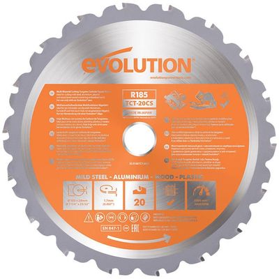 EVOLUTION R185TCT-20CS Multi-Material Circular Saw Blade - Silver, Silver/Grey