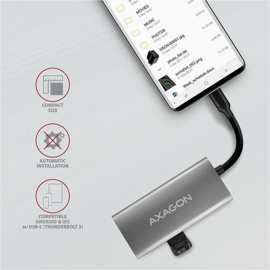 Axagon HMC-4G2 USB 3.2 Gen 2 10 Gbps hub, 2x USB-A, 2x USB-C, 13cm USB-C cable - Image 1