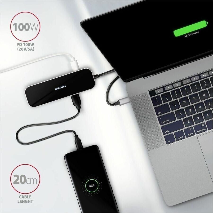 Axagon HMC-6GL USB 3.2 Gen 1 hub, 3x USB-A, HDMI 4k/30Hz, RJ-45, PD 100W, 20cm USB-C cable - Image 1
