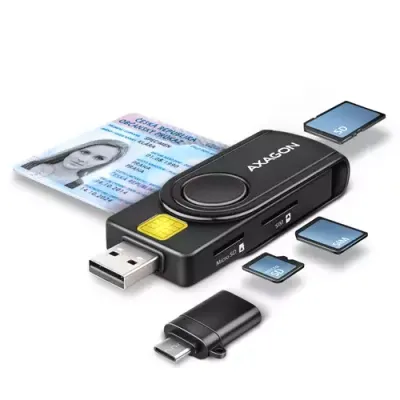 Axagon CRE-SMP2A USB Smart card & SD/microSD/SIM PocketReader smart card reader Indoor USB Type-A/USB Type-C Black - Thumbnail 2