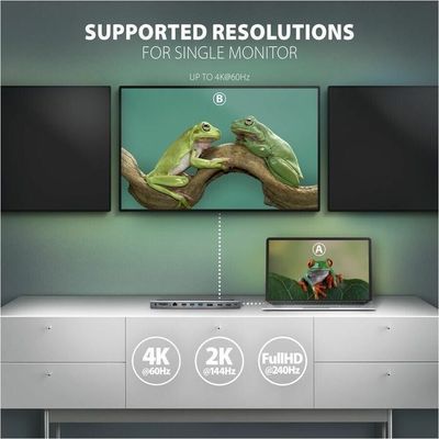 Axagon HMC-4KX3 USB 5Gbps hub, 3x USB-A, 2x HDMI, DP, RJ-45, SD/microSD, audio, PD 100W