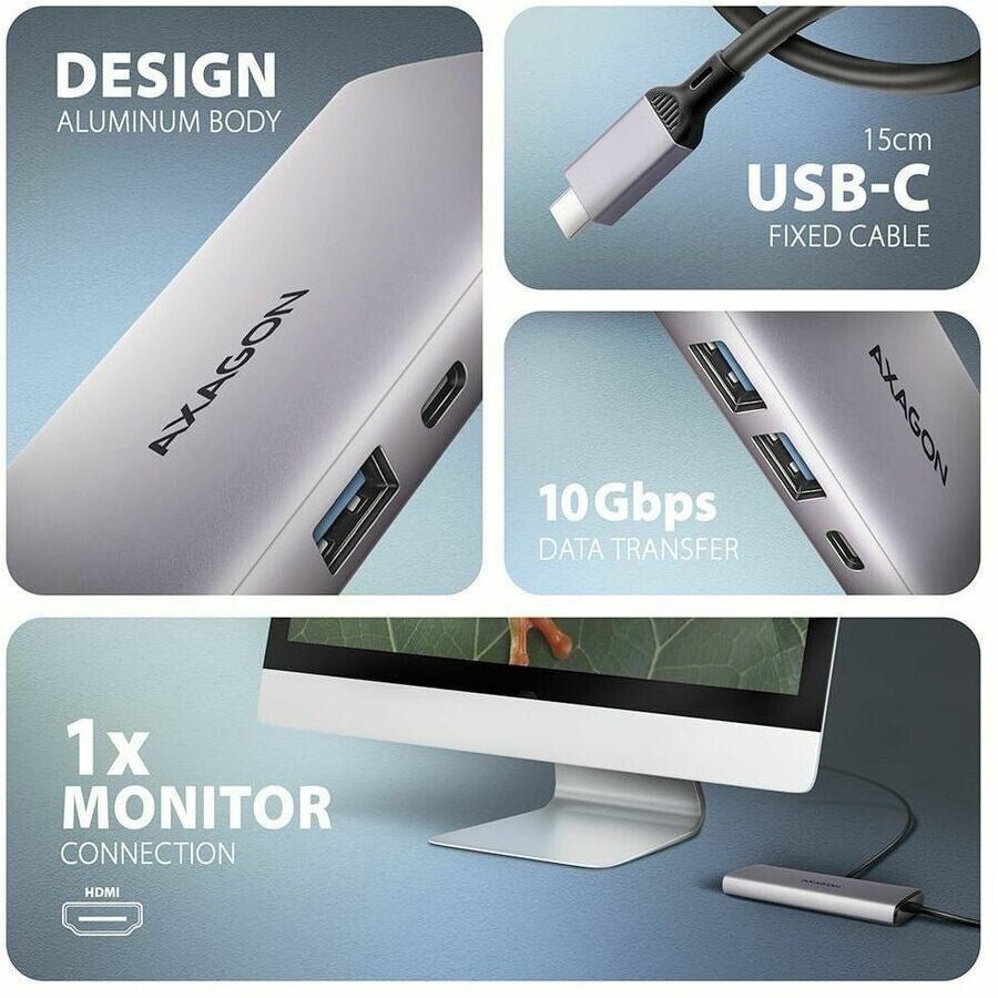 Axagon HMC-6G2L USB 10Gbps hub, 2x USB-A, 1x USB-C, HDMI 4k/60Hz, RJ-45, PD 100W - Image 1