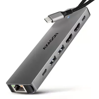 Axagon HMC-7HX2 USB 5Gbps hub, 2x USB-A, USB-C, 2x HDMI 4k/60Hz, RJ-45, PD 100W - Thumbnail 2