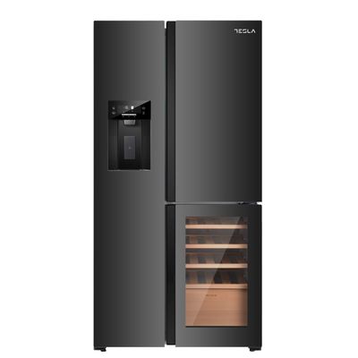 Tesla T530TDBG American Fridge Freezer With Wine Cooler, Water & Ice - BLACK