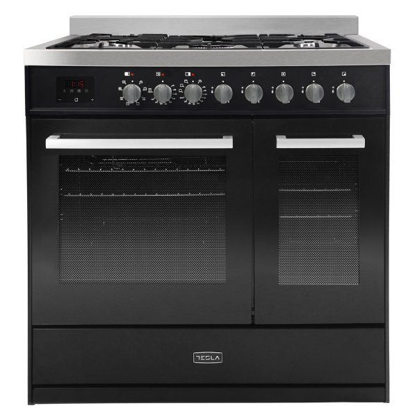 Tesla 90cm Dual Fuel Range Cooker - Black - Image 1