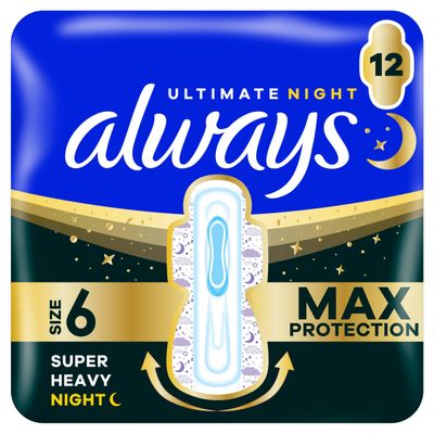 Always Ultra Sanitary Towels Super Heavy Flow Night (Size 6) Wings 12 Pads - Thumbnail 2