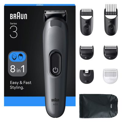 BRAUN Series 3 AIO3540 8-in-1 Trimmer - Grey, Silver/Grey