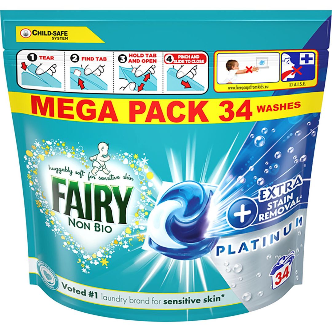 Fairy Platinum+ Non Bio Stain Removal Pods - 34 - Image 1