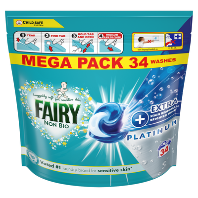 Fairy Platinum+ Non Bio Stain Removal Pods - 34 - Thumbnail 2