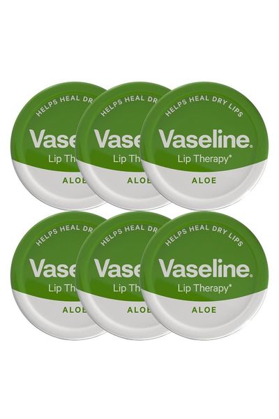 Vaseline Lip Therapy Petroleum Jelly, Aloe Vera 20gm Hydrating Lip Balm, 6 Pack - White