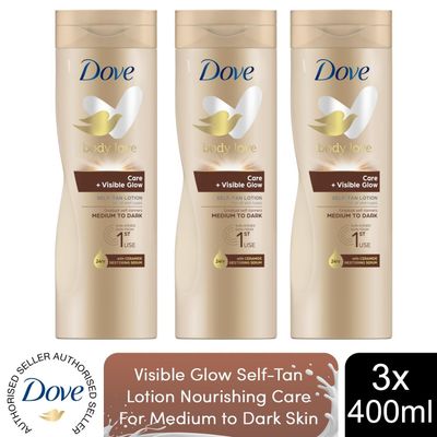 Dove Visible Glow Self-Tan Lotion Nourishing Care For Medium-Dark Skin, 3x400ml - White - Thumbnail 2