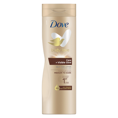 Dove Visible Glow Self-Tan Lotion Nourishing Care For Medium-Dark Skin, 3x400ml - White