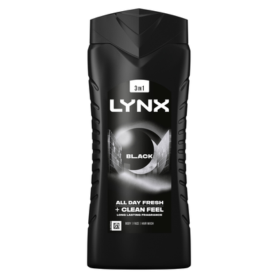 Lynx 12H Refreshing Fragrance Shower Gel with Moisturisers, 3x or 6x, 500ml - Black