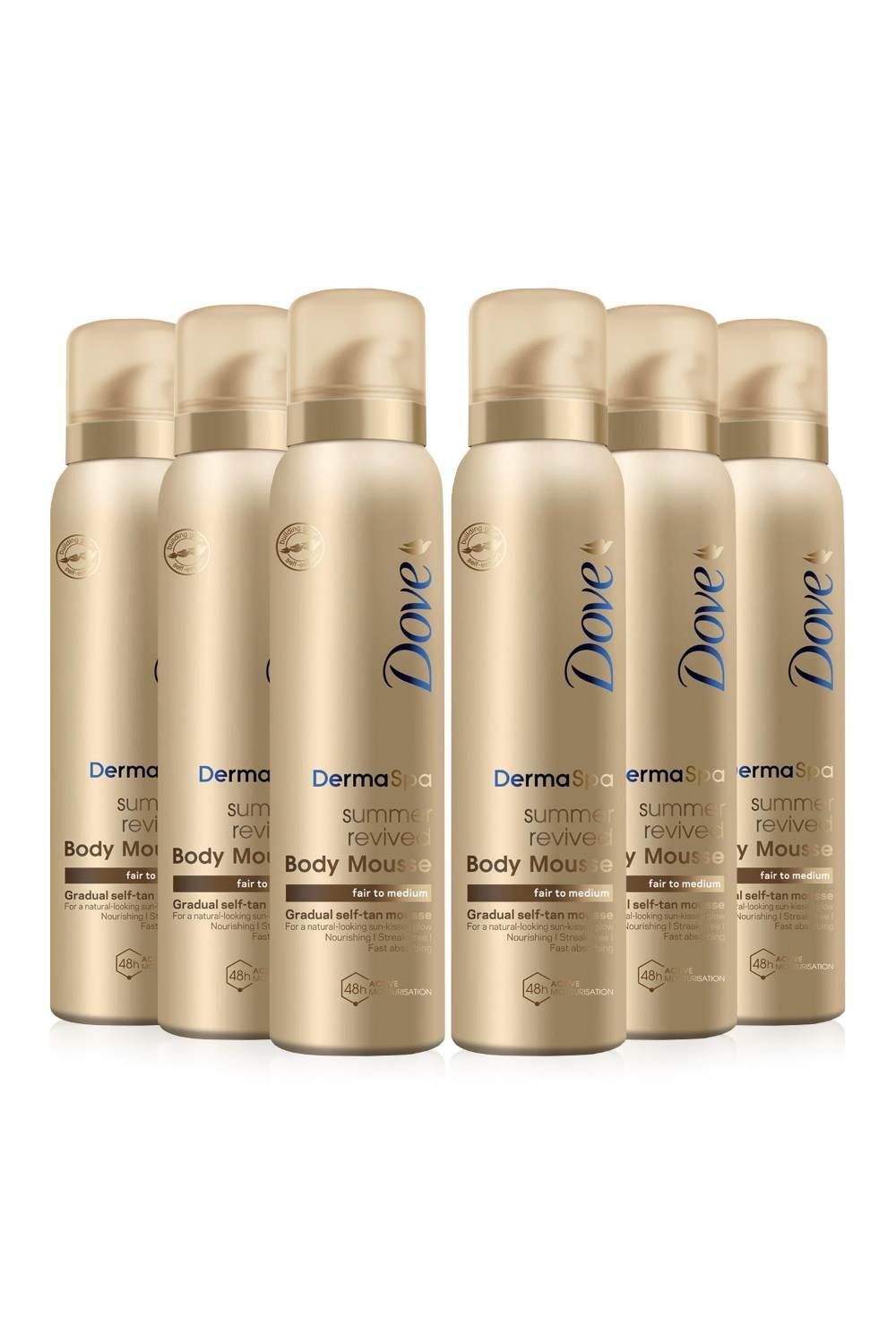 Dove Women's Self Tan 'Body Mousse' for Fair/Medium Skin, 6x150ml in Gold - Image 1