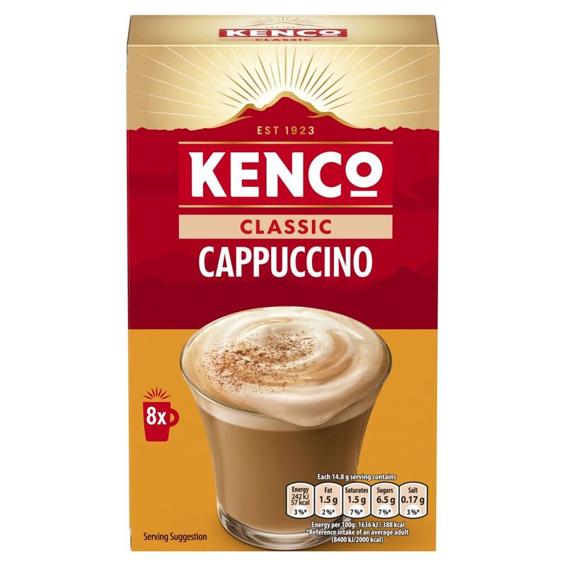 Kenco Cappuccino Instant Coffee Sachets x8 - Image 1