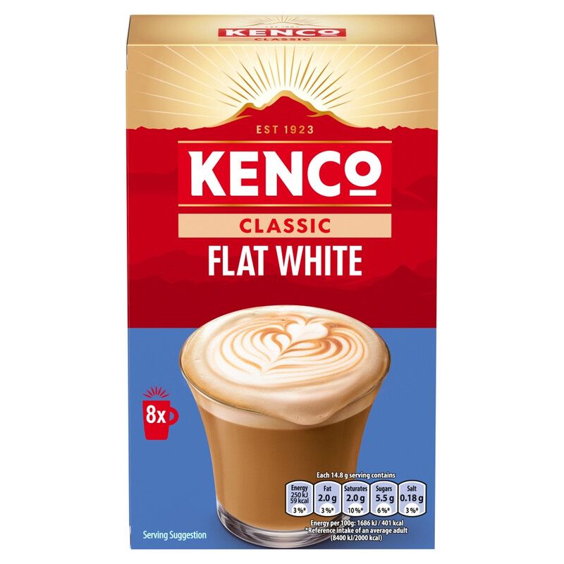 Kenco Flat White Instant Coffee Sachets x8 - Image 1