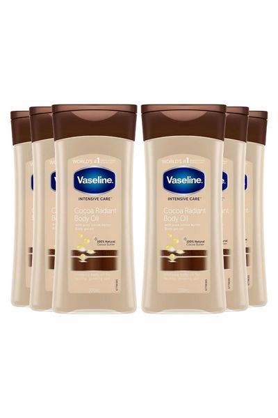 Vaseline Body Gel Oil Intensive Care Cocoa Radiant Cocoa Butter 200ml, 6 Pack - White