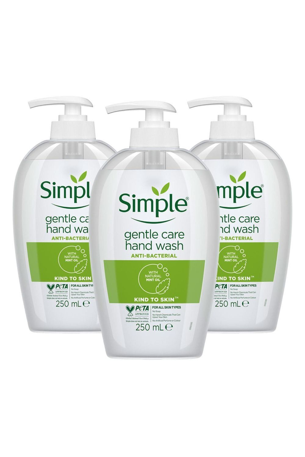 Simple Kind to Skin Gentle Care 'Hand wash' with Mint oil, 3x250ml in White - Image 1
