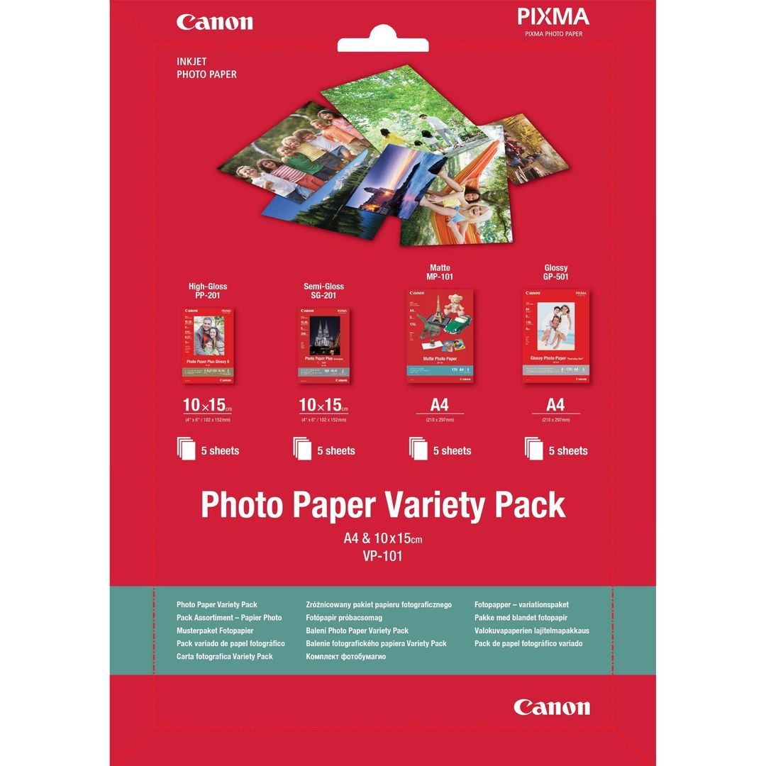 Canon VP-101 Photo Paper Variety Pack 4x6” and A4 - 20 Sheets - Image 1