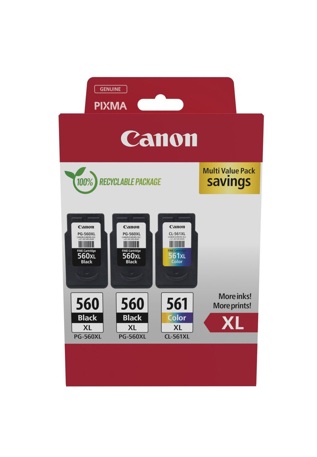 Canon 3712C009. Cartridge capacity: High (XL) Yield Supply type: Multi pack Printing colours: Black Cyan Magenta Yellow Quantity per pack: 3 pc(s) - Image 1