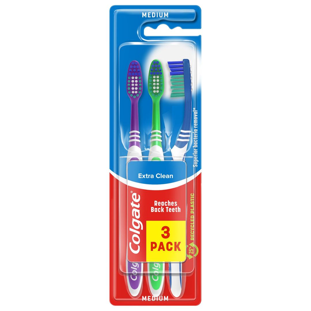 Colgate Extra Clean Medium Manual Toothbrush x3 - Image 1