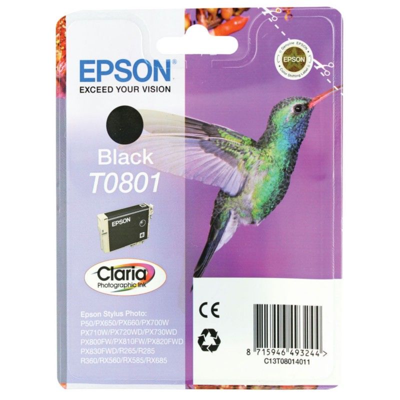 Epson Hummingbird Singlepack Black T0801 Claria Photographic Ink - Image 1