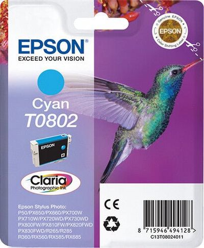 Epson C13T08024011/T0802 Ink cartridge cyan. 435 pages ISO/IEC 24711 7