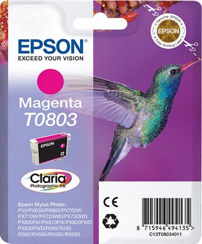 Epson Hummingbird Singlepack Magenta T0803 Claria Photographic Ink - Image 1
