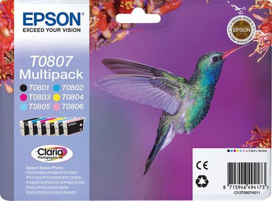 Epson C13T08074011/T0807 Ink cartridge multi pack Bk.C.M.Y.LC.LM. 6x22