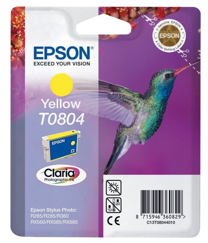 Epson Hummingbird Singlepack Yellow T0804 Claria Photographic Ink - Image 1