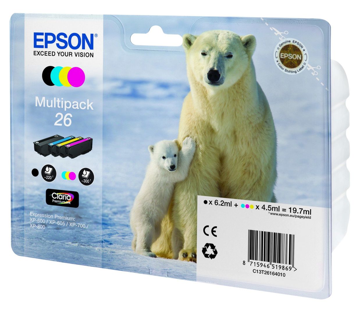 EPSON Polar Bear T2616 Cyan, Magenta, Yellow & Black Ink Cartridges - Multipack, Black & Tri-colour - Image 1