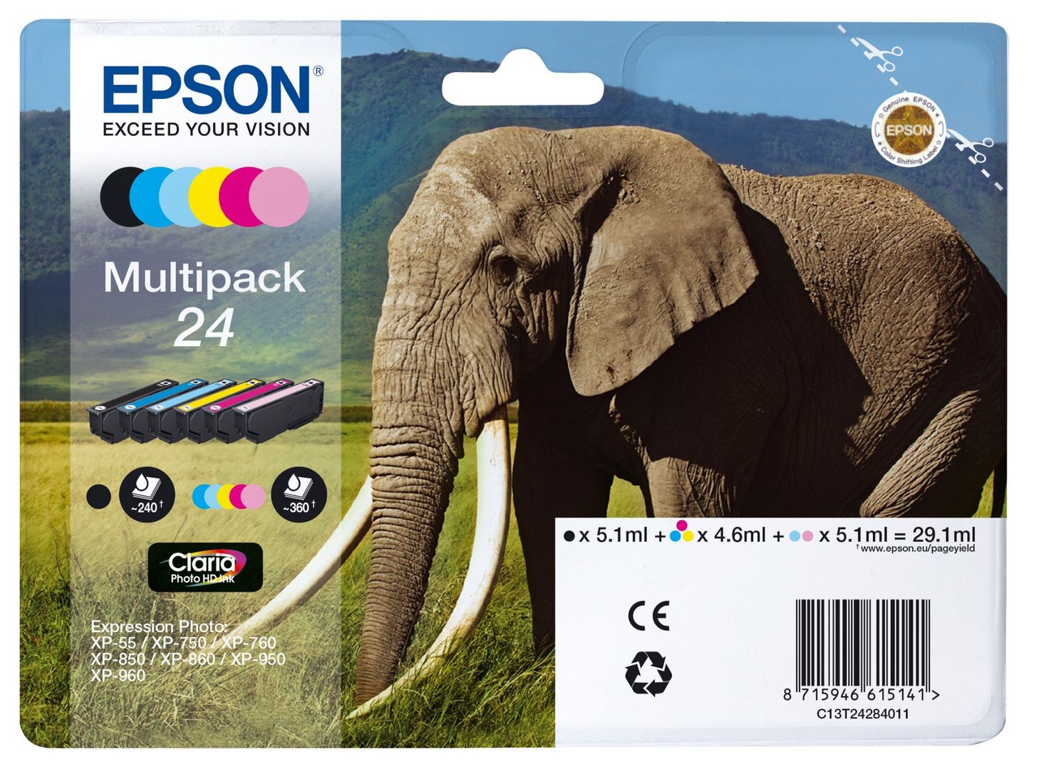 Epson Elephant Multipack 6-colours 24 Claria Photo HD Ink - Image 1